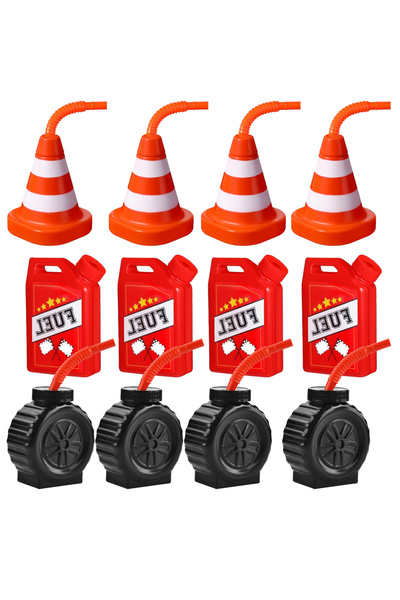 Choice 12 قطعة من أكواب سباق السيارات المختلطة، أكواب شرب مع قشة، لوازم حفلات...