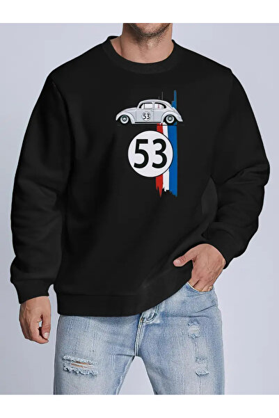 Karatopak سويت شيرت برقبة دائرية كبير الحجم للجنسين مطبوع عليه سيارة 53