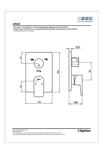 Eca Dalia Built-In Bathroom Faucet - 3 Way Surface Mounted Group 102167342 -K