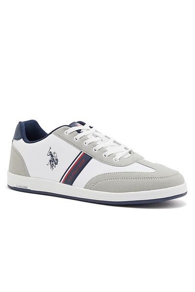 U.S. Polo Assn. Men's White Low-Top Sneakers,Lightweight Casual Shoes for Classic Look