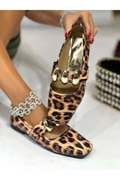 Giydim Gidiyor Zlatna lakirana koža Lala Baletanke - Sa leopard dezenom