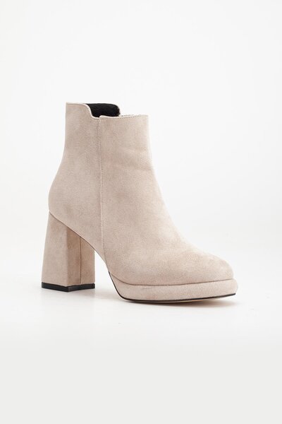 Dilimler Ayakkabı Kadın Platform Topuklu Bot Ten Süet Yüzüdüz Fermuarlı