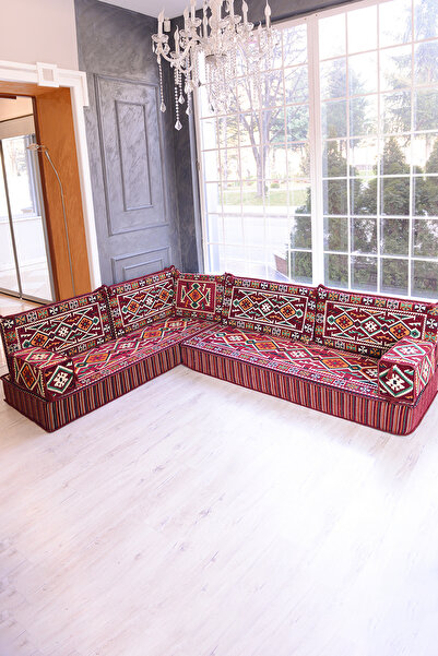 BAKIRÖZÜ HOME Şark Köşesi Takımı Bordo  Anadolu Modeli 9 Parça (20 CM MİNDER ...