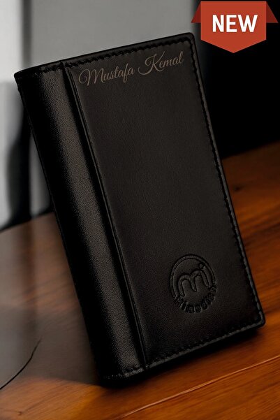 Mimodish حامل بطاقات من الجلد الطبيعي الفاخر من الدرجة الأولى مع اسم مكتوب، ه...