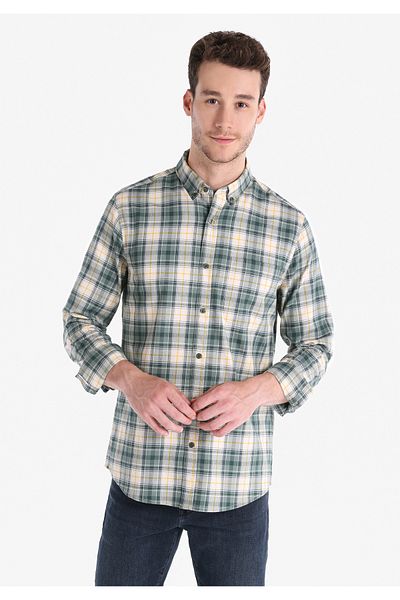 Colin's Cămașă Slim Fit Gât în ​​carouri Cămașă verde cu mânecă lungă pentru bărbați Cl 1064819