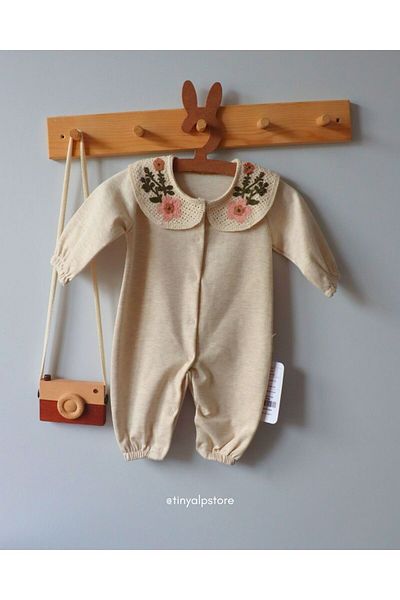 Necix's Newborn Baby Girl Romper with Embroidered Collar Basic Stylish and Comfortable Fabric