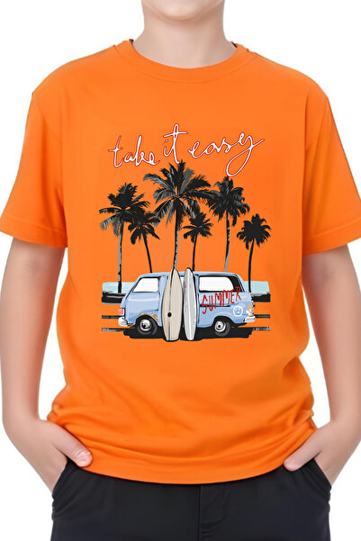 panios kids Koszulka chłopięca z krótkim rękawem i okrągłym dekoltem Summer Van Printed
