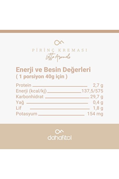 Dahafitol Latte Aromalı Pirinç Kreması 500 Gr