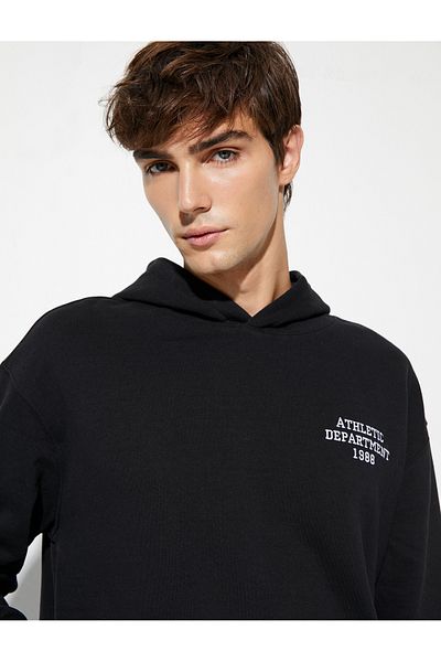Koton College Sweatshirt Hooded Printed Kangaroo Pocket Detailed Ribbon