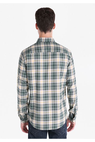 Colin's Cămașă Slim Fit Gât în ​​carouri Cămașă verde cu mânecă lungă pentru bărbați Cl 1064819