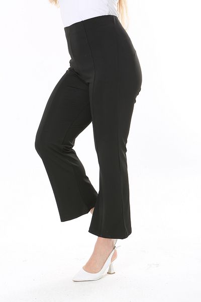 Şans Black Lycra Large Size Trousers - Hidden Belt and Grass Stitching 65N37903