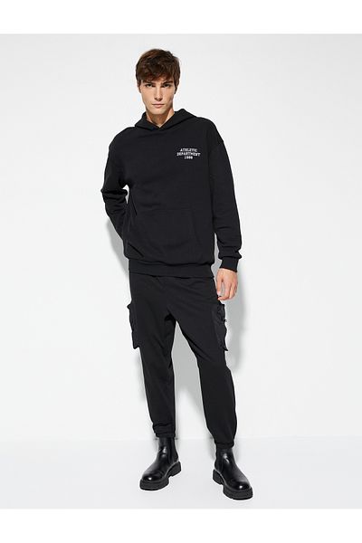 Koton College Sweatshirt Hooded Printed Kangaroo Pocket Detailed Ribbon