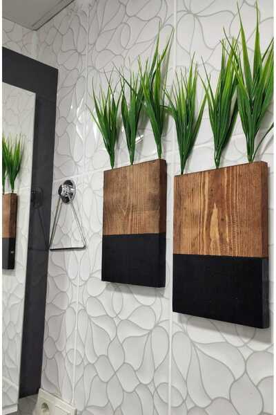 fatrema 2'Lİ AHŞAP ÇİÇEKLİK MUTFAK BANYO YAPAY ÇİÇEK BALKON KIŞ BAHÇESİ EV HEDİYESİ ÇEYİZ BOHEM RUSTİK