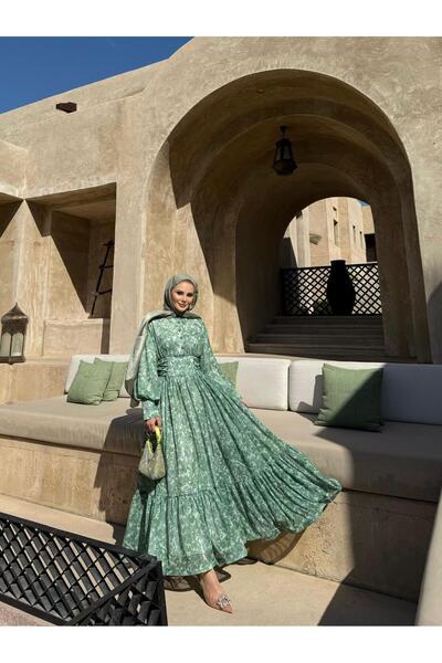 Molly Nelly فستان نسائي طويل مبطن بأزرار مطبوعة من الشيفون