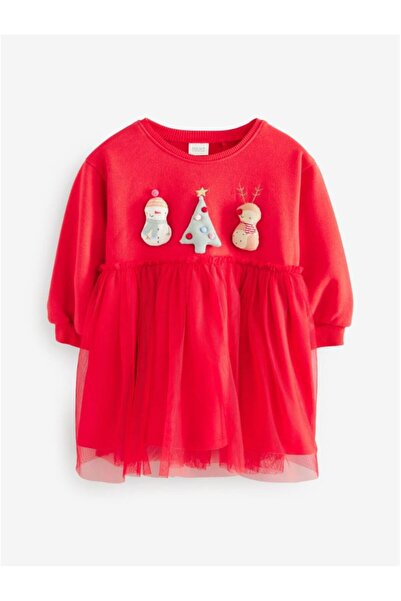 Next Kırmızı Noel Fileli 2'si 1 Arada Sweatshirt Elbise