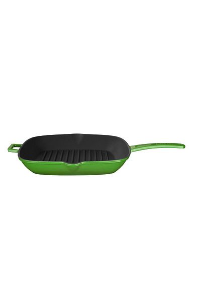 Lava Cast Iron Square Grill Pan Size 28X28Cm. Cast Iron Solid Handle - Green
