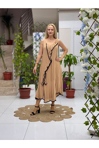 Punta Otantik VL1570 Ισπανικό φόρεμα με μοτίβο Camel Voile