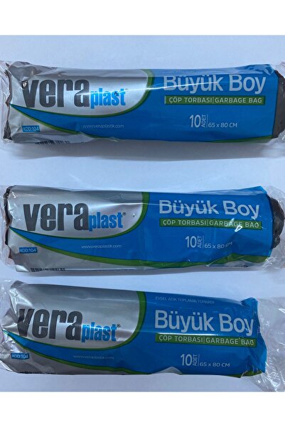 65x80 Büyük Boy Çöp Poşeti Siyah 10 adet x 3 rulo (30 adet)