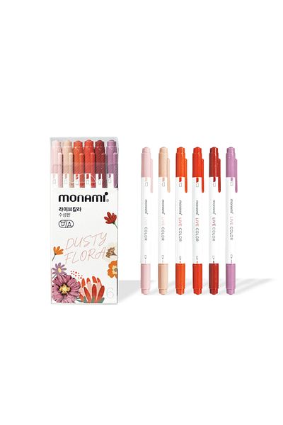 Monami Water Based Live Color Double Ended Marker Pen Set 6 Colors Dusty Flora