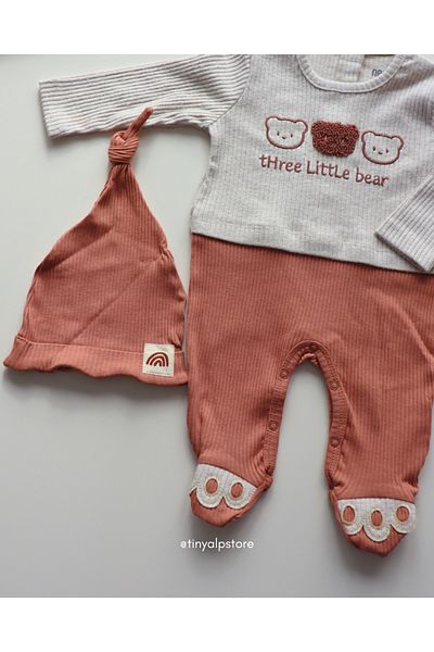 Necix's Basic Comfortable Fabric Soft Texture and Design Patterned Jumpsuit with Hat and Booties