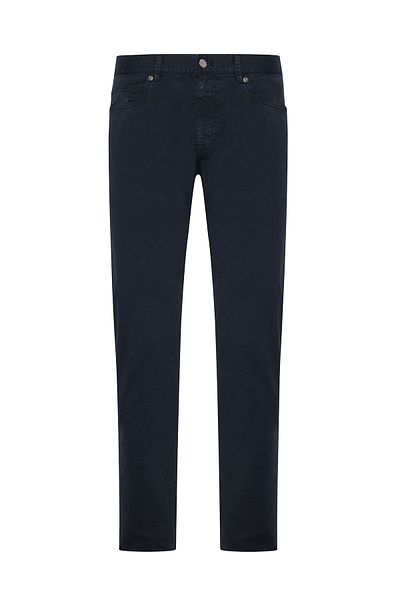 Hiltl Navy Blue 5 Pocket Washed Slim Fit Cotton Trousers