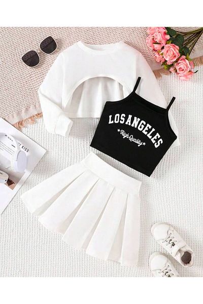 Machetta Girls' Los Angeles Printed Crop-Pleated Skirt Set of 3