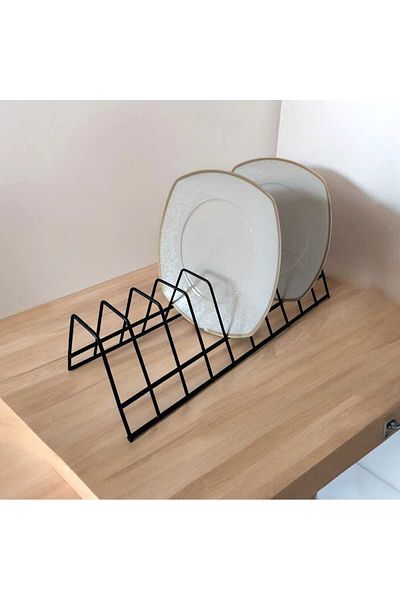 EceAksesuar 2-Piece Plate Rack - Pot Lid Organizer - Plate Dryer - Black Stand with 10 Compartments