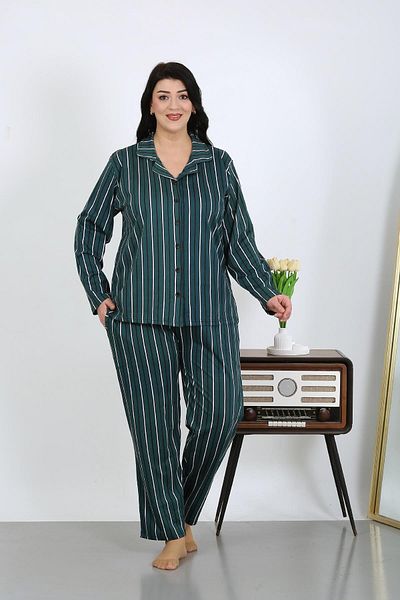 Akbeniz Set pijama cu buzunare din bumbac, cu nasturi, pentru femei 202504