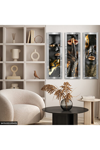 Evinemoda Siyahi Kadın Pleksi Aynalı 3 Parça Tablo