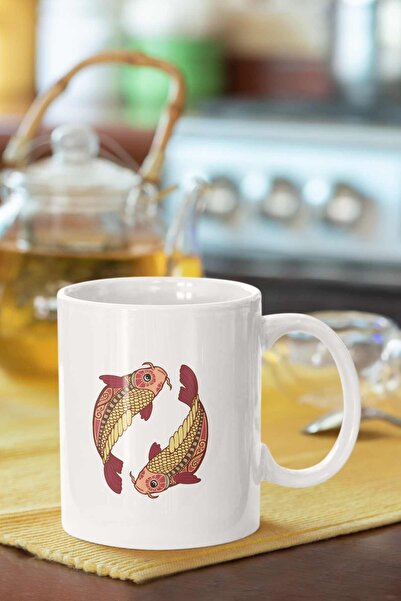 Piktorya هدية على شكل كوب أبيض مطبوع عليه برج الحوت