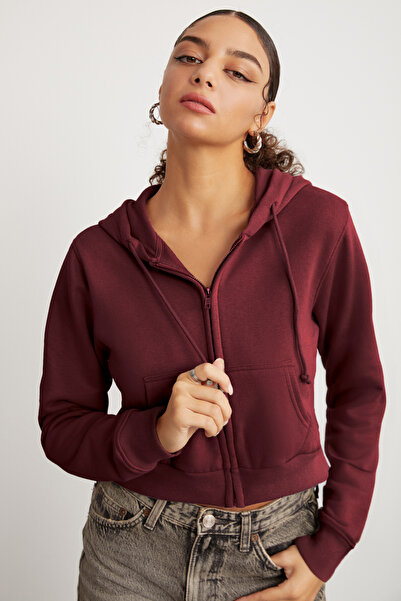 GRIMELANGE Delia Γυναικείο φούτερ με φερμουάρ από οργανικό βαμβάκι με κορδόνι μπορντό
