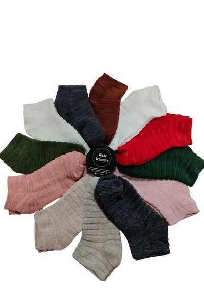 wear treasure KARIŞIK RENK 12 Lİ PAKET 36-40 NUMARA TERS HAVLU PATİK