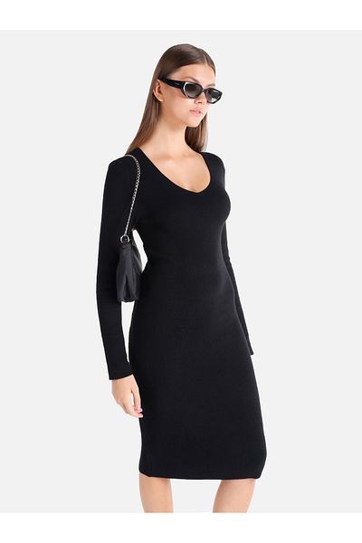 Colin's Rochie de damă neagră midi slim cu decolteu în V