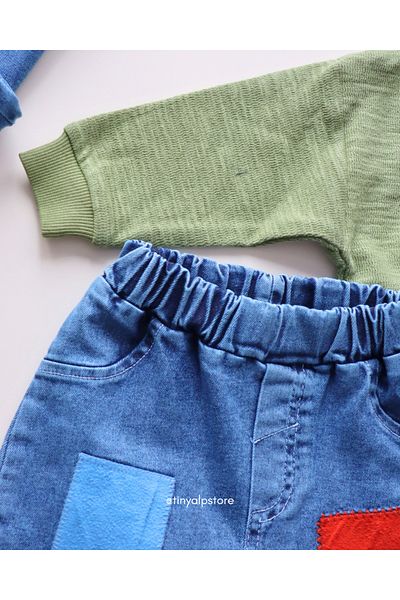 Necix's Basic Asymmetrical Design Pattern Hooded Jeans Baby Boy Set of 2