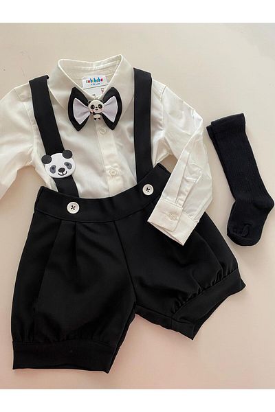 tubibebe Set of 4 Panda Concept Shorts Salopet + Shirt + Bow Tie + Socks