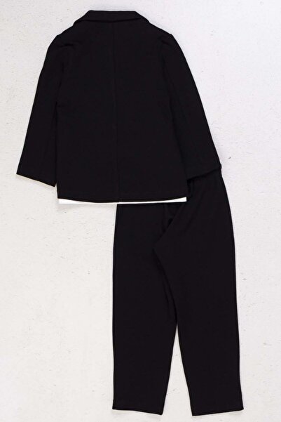 Riccotarz Boy's Double Breasted Lapel Cut Double Pocket Linen Blazer Jacket Combed Cotton T-Shirt Black Linen Bottom Top Jewelry