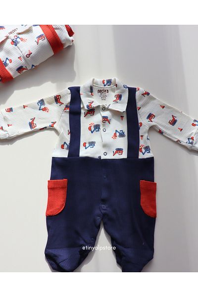 Necix's Newborn Baby Boy Romper with Sling Business Machine Pattern Soft Fabric Comfortable Design Booties