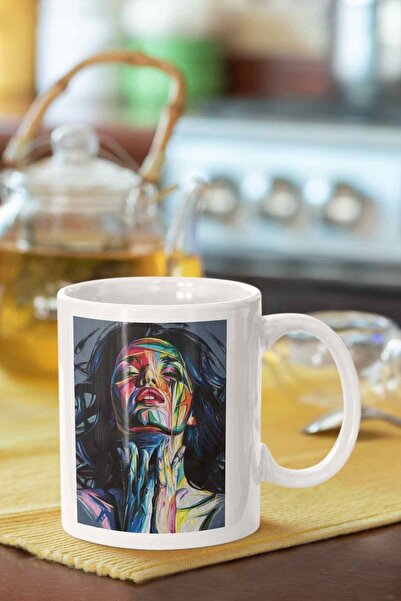 Piktorya كوب أبيض مطبوع عليه صورة تجريدية للسيدات هدية عصرية