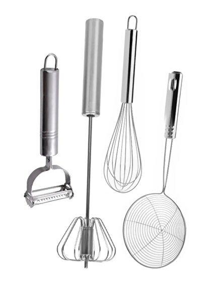 Pink Cat Kitchen 4'LU SET  Metal Yağ Kevgiri ,Bas Çek Çırpıcı ,Julyen Sebze S...