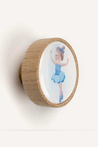 Kulpingo Mavi Balerin Desenli Ahşap Çocuk Odası Dolap Ve Çekmece Kulp