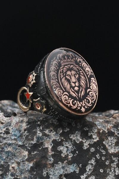 Prestige Kral Taç Motifli Aslan Figürlü ve Ay Yıldızlı (AYYILDIZLI) 925 Ayar ...