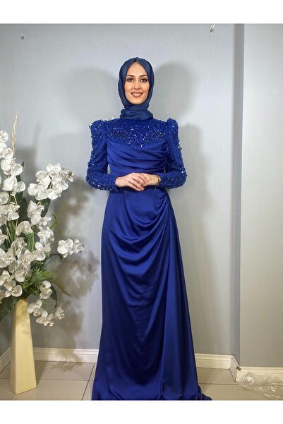 Katre Kenzel Long Evening Dress with Embroidered Sleeves Drape