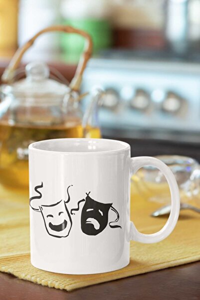 Piktorya قناع رمز المسرح مطبوع عليه كوب أبيض هدية عصرية