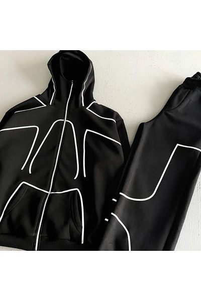 Gofeel Σετ αθλητική φόρμα Samurai Black White Stripes - Ζακέτα με κουκούλα και μάσκα χιονιού