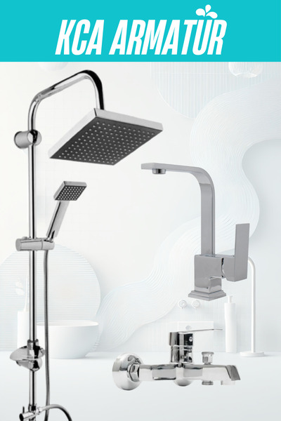 KCA ARMATÜR LÜX KARE LAVABO BATARYASI LÜX KARE BANYO BATARYASI ROBOT DUŞ 3'LÜ...