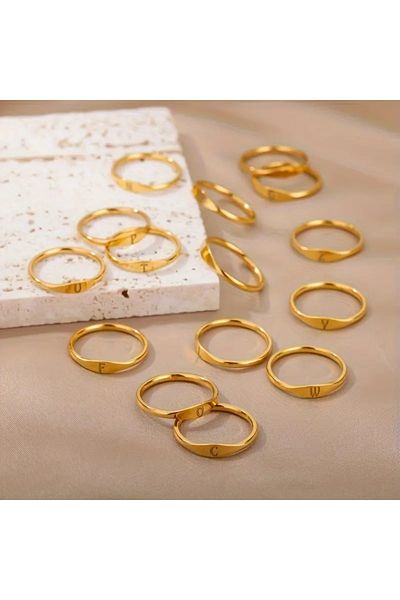 MAF Atölye Kpop Signet Ring - Steel Stainless 18K Gold Letter N Plated