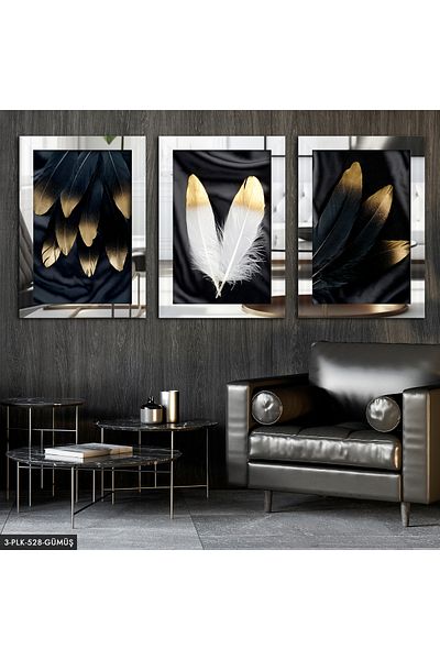 Evinemoda Masa cu oglinda din plexiglas Feather Silver 3 piese