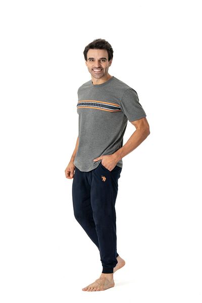 U.S. Polo Assn. US Polo Assn18788 Ανδρικό Σετ πιτζάμα με κοντό μανίκι-Μέλανζ από ανθρακί
