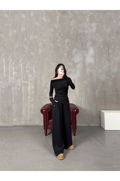 solena sln Aszimmetrikus szabású, drapériás blúz és nadrág szett - modális