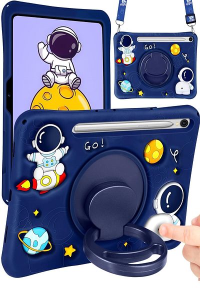 TEKNETSTORE Samsung Galaxy Tab S9 Fe 10.9 Inch Sm-X510 Astronaut Case with Strap Stand Fun Children's Character